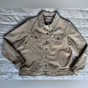Coldwater Creek Beaded Light Tan Suede Leather Trucker Jacket Cowgirl Western -L